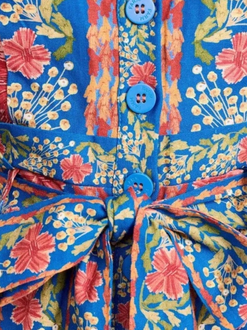 Farm Rio Blue Floral Button-Front Romper with Tie Waist - Picture 6 of 9